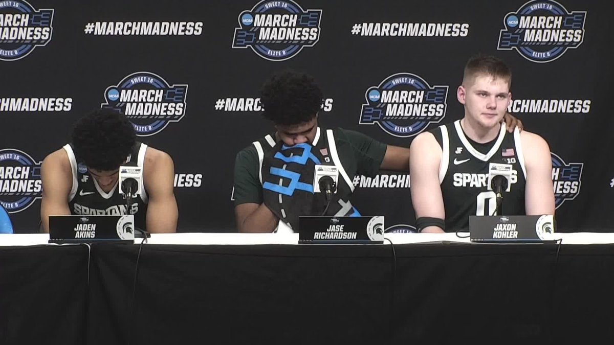 "I love this group of guys more than anything" Jaxon Kohler spoke on the Spartans attitude while trailing 💚 #MarchMadness