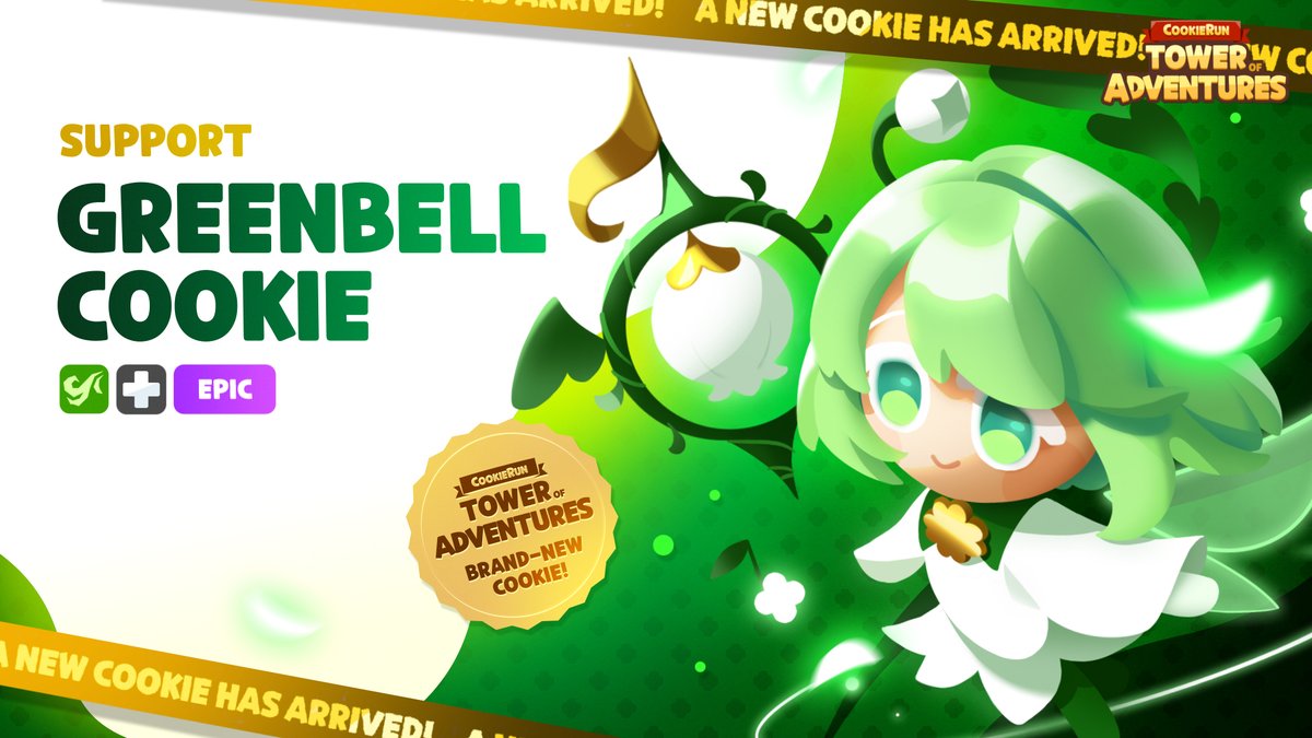 The shy but talented singer, Greenbell Cookie, has joined the game! 🍃🎶 Play the new update NOW! #Cookierun #CookieRunTOA #GreenbellCookie