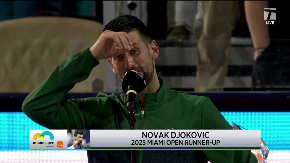 "I don't want to talk too much...this is Jakub's moment. It hurts me to admit but you were better!" 🫂 Novak Djokovic congratulates Mensik for winning his first title at the #MiamiOpen