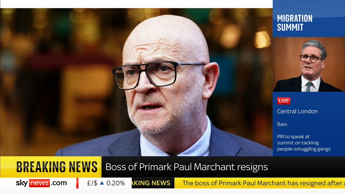 BREAKING: Primark boss Paul Marchant resigns and admits 'error of judgment' after allegation over his behaviour towards woman. 📺 Sky 501, Virgin 602, Freeview 233 and YouTube