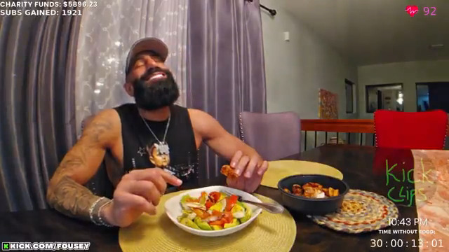 Fousey's first meal after fasting and drinking only water for 30 days