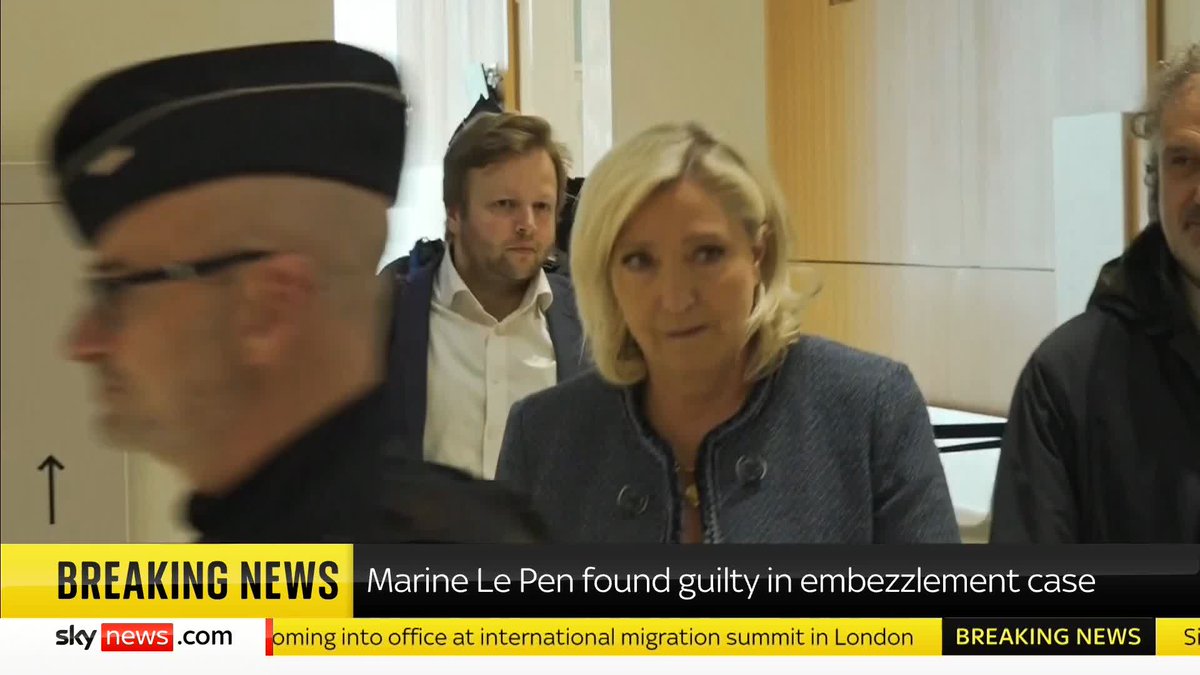 BREAKING: French National Rally leader Marine Le Pen has been found guilty in an embezzlement case. 📺 Sky 501, Virgin 602, Freeview 233 and YouTube