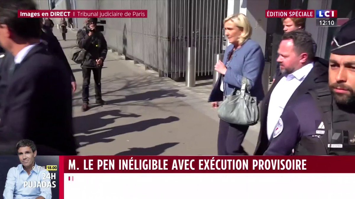 🔴 Décision d'inéligibilité de Marine Le Pen dans l'affaire des assistants parlementaires du FN L'ex-présidente du Rassemblement national quitte le tribunal de Paris sans attendre le prononcé définitif de la peine