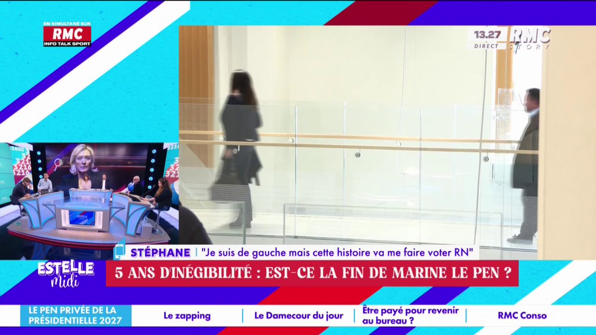 ⚖️ Marine Le Pen inéligible 📞 Stéphane : "Je n'ai plus aucune confiance en la justice ! Mon vote n'ira plus vers aucun parti de gauche ! Le syndicat de la magistrature se revendique de gauche... je vote RN à partir des prochaines élections !" #EstelleMidi
