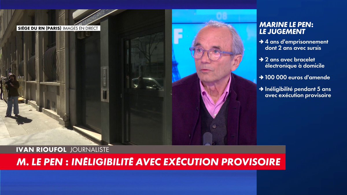 «Nous vivons un coup d'Etat judiciaire», considère le journaliste Ivan Rioufol, en réaction à la condamnation de Marine Le Pen à 5 ans d'inéligibilité avec exécution provisoire, l'empêchant de candidater à la prochaine élection présidentielle, dans #180MinutesInfo