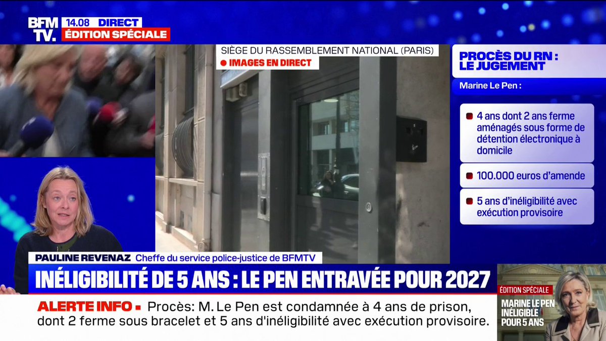 Marine Le Pen condamnée à 5 ans d'inéligibilité: le scénario qui lui permettrait de se présenter à la présidentielle en 2027