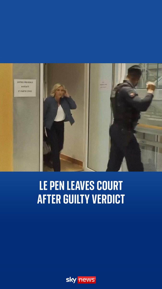 Marine Le Pen barred from public office for five years. The French National Rally leader was found guilty of embezzling EU funds and sentenced to four years in jail and barred from running in public office for five years.