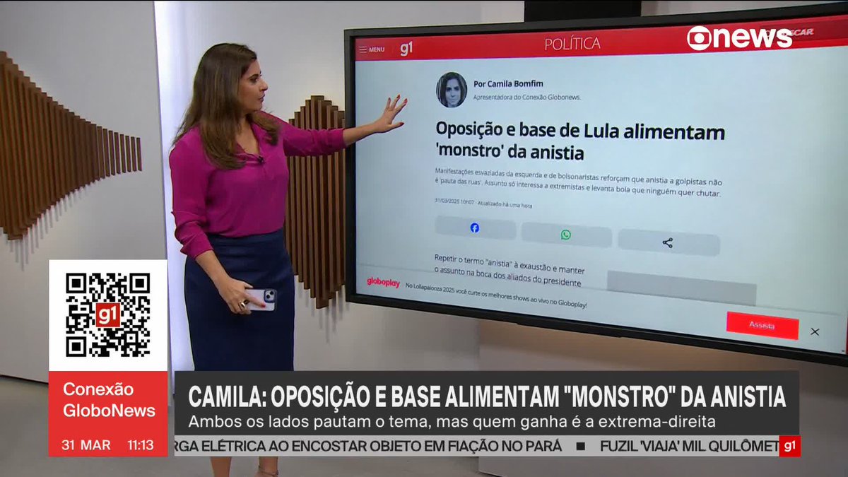 .Camila Bomfim: Oposição e base de Lula alimentam "monstro" da anistia. Assunto só interessa a extremistas e levanta bola que ninguém quer chutar. ➡ Assista ao #ConexãoGloboNews: #GloboNews