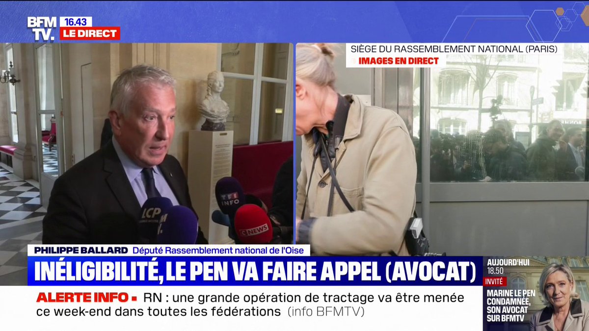 Marine Le Pen condamnée à 5 ans d'inéligibilité: "Un recul extrêmement inquiétant de l'état de droit et de la démocratie dans notre pays", indique Philippe Ballard (RN)