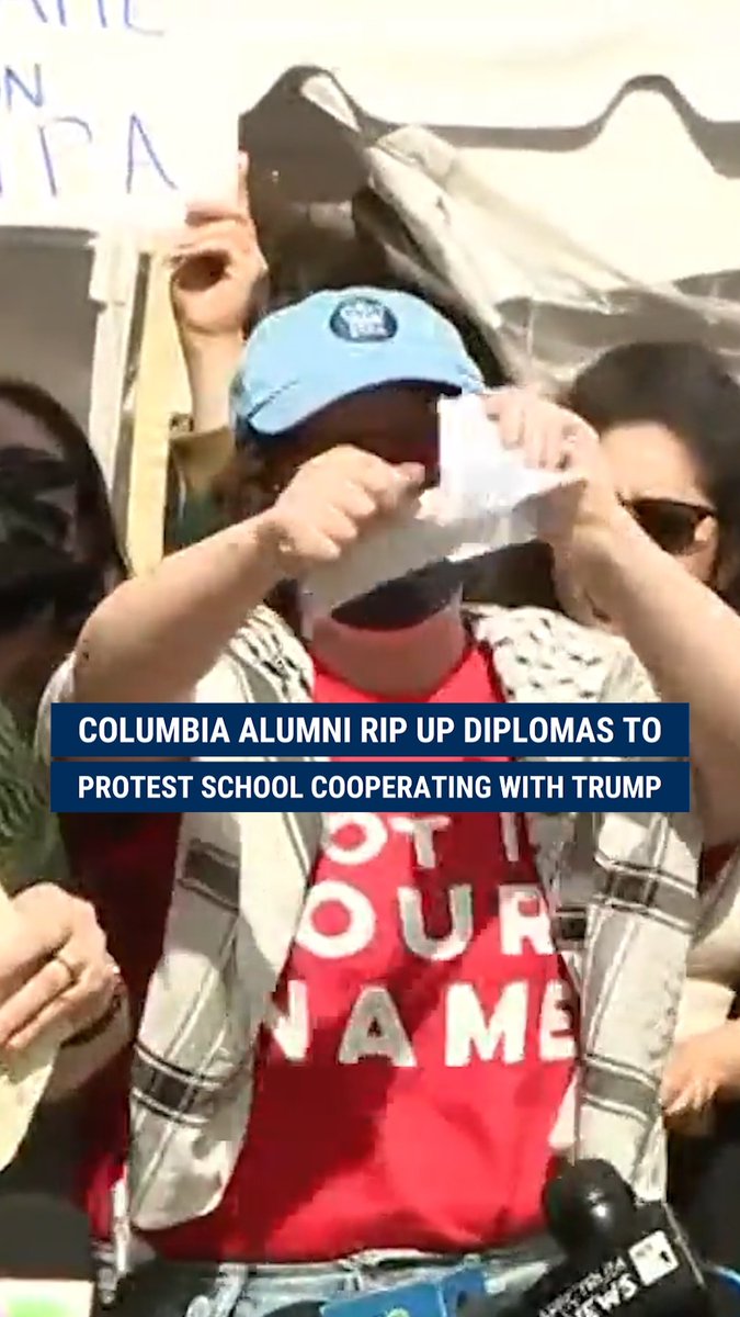 POISON IVY: Columbia University alumni tear up their diplomas while chanting “Free Palestine” and “Free Mahmoud Khalil,” protesting the school’s cooperation with President Trump.