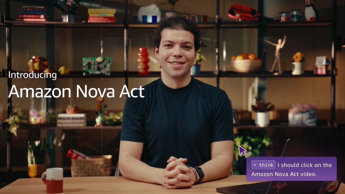 Meet Amazon Nova Act — an effortless way to build AI agents that can reliably use browsers 🧑💻 With our new model, compose robust steps into complex workflows; handle everything from bookings to QA testing. Getting started takes just 3 lines of code. See what Nova Act can do 🧵👇