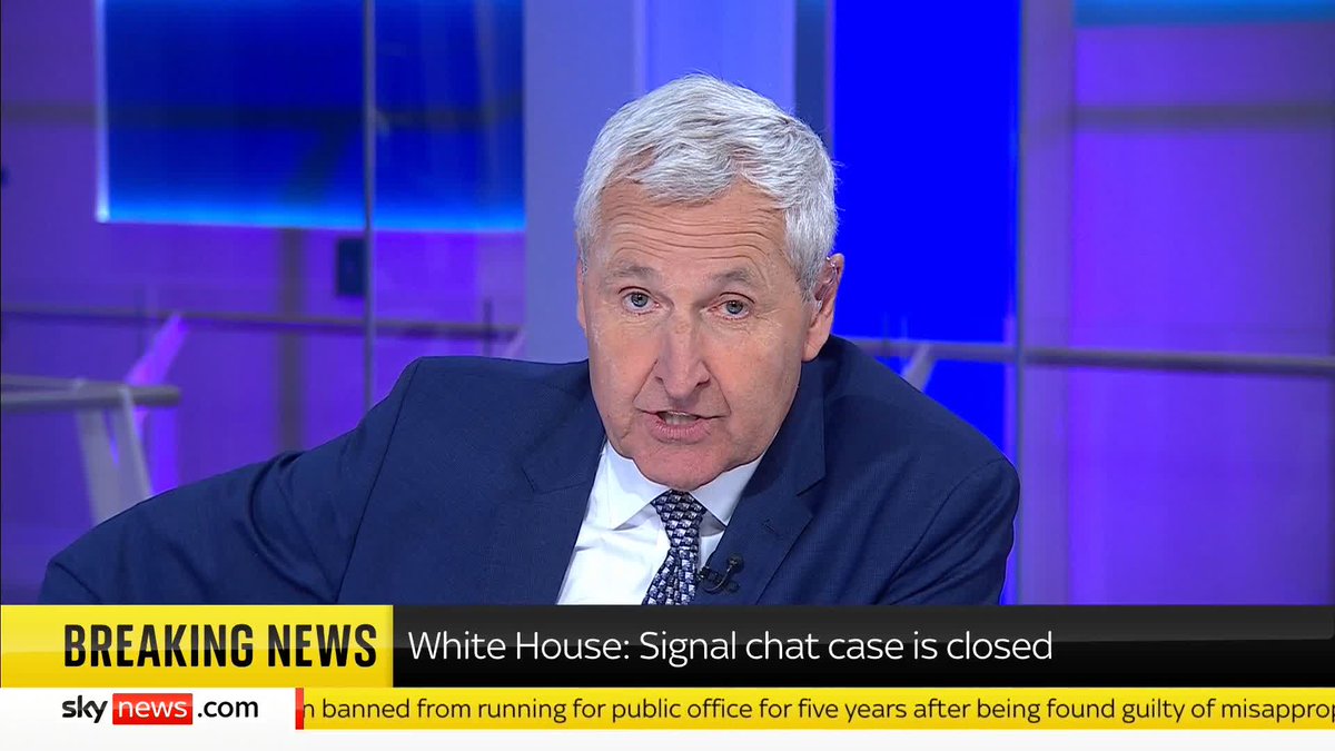 BREAKING: A White House spokesperson has said the case of the Signal chat issue is to be closed. The national security blunder saw a journalist mistakenly added to a Signal chat group discussing planned strikes on Yemen. 🔗 📺 Sky 501 and YouTube