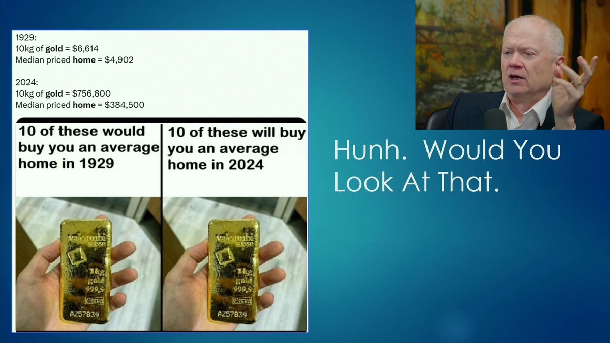 In 1929 it took about 10kg of gold to buy an average home. In 2024 it took about... 10kg of gold to buy an average home. The only thing that's changed is how much the dollar's worth. Full report: