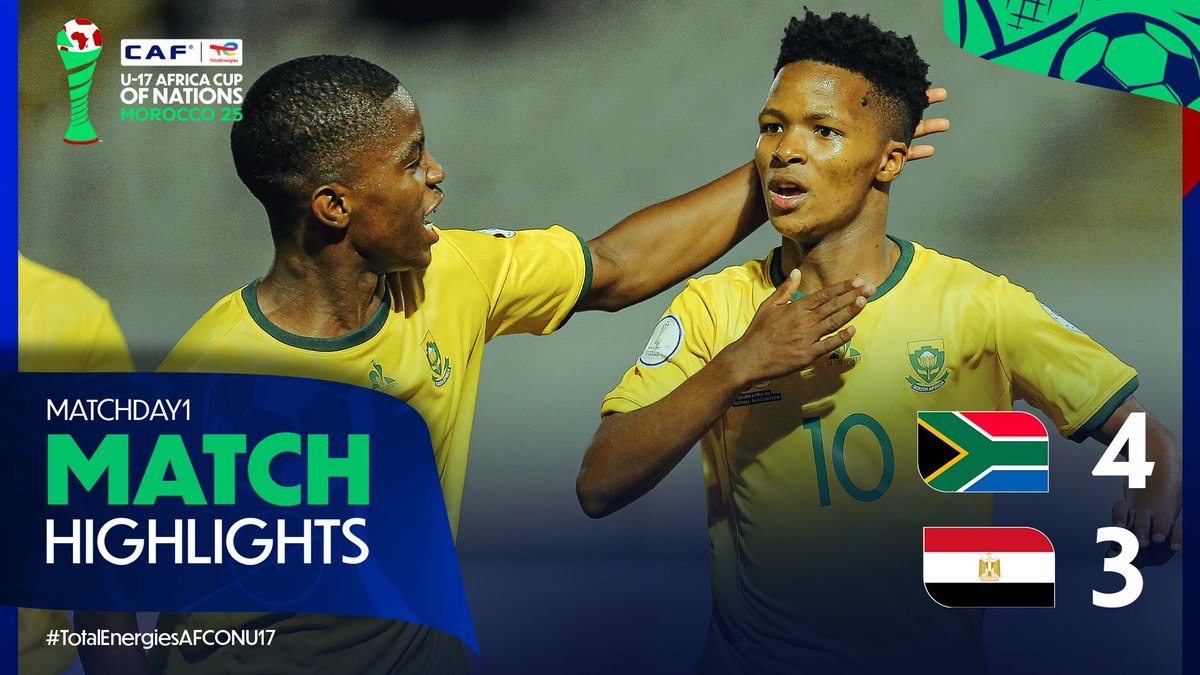 📹 HIGHLIGHTS: 🇿🇦 4-3 🇪🇬 7-goal thriller as South Africa and Egypt combine for a breathtaking game. 🤯 #RSAEGY | #TotalEnergiesAFCONU17