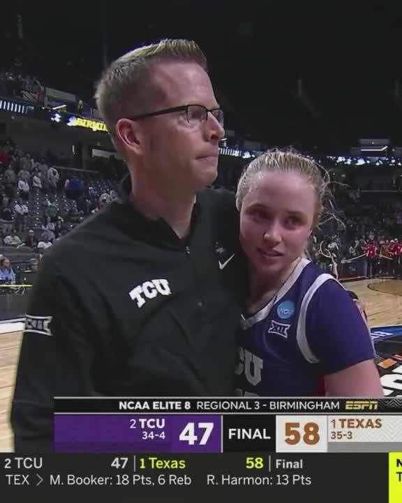 Hailey Van Lith and TCU HC Mark Campbell share a moment after Elite Eight loss ❤️ What a run for them 🙏