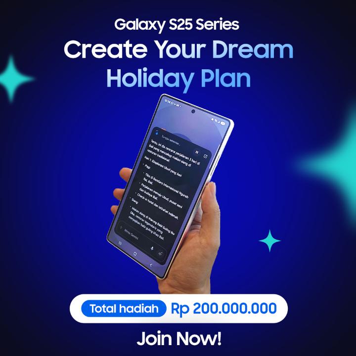 Total hadiah Rp200 JUTA menanti!🎉 Ke Samsung Experience Store terdekat, buat itinerary liburanmu dengan seamless action across apps &amp; raih kesempatan menangin trip ke Korea dan banyak hadiah lainnya! 🎁🏝️ Periode sampai 30 April 2025⏳ #S25DreamHoliday #GalaxyS25 Series