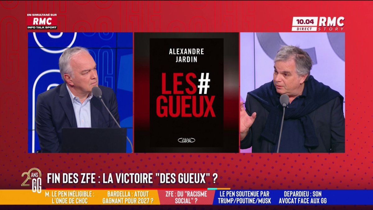 🚘 Fin des ZFE : "12 millions de gens ont perdu entre 2 et 5 SMIC" 🎙️ Alexandre Jardin : "Ce qui concerne les citoyens dans l'étude d'impact sur les ZFE, ça fait moins d'une page. On les avait oubliés. Le mépris social, c'est ça... quand on te compte pas." #GGRMC #GUEUX