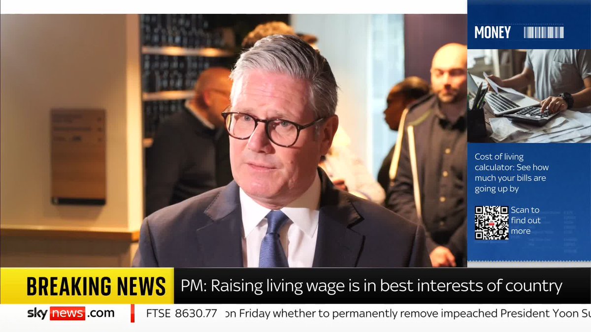 'On average, wages are going up now more quickly than prices.' Sir Keir Starmer speaks to Beth Rigby as most household bills rise today. He adds 'that is why it's important that we deliver on the national living wage to make sure people are better off’.