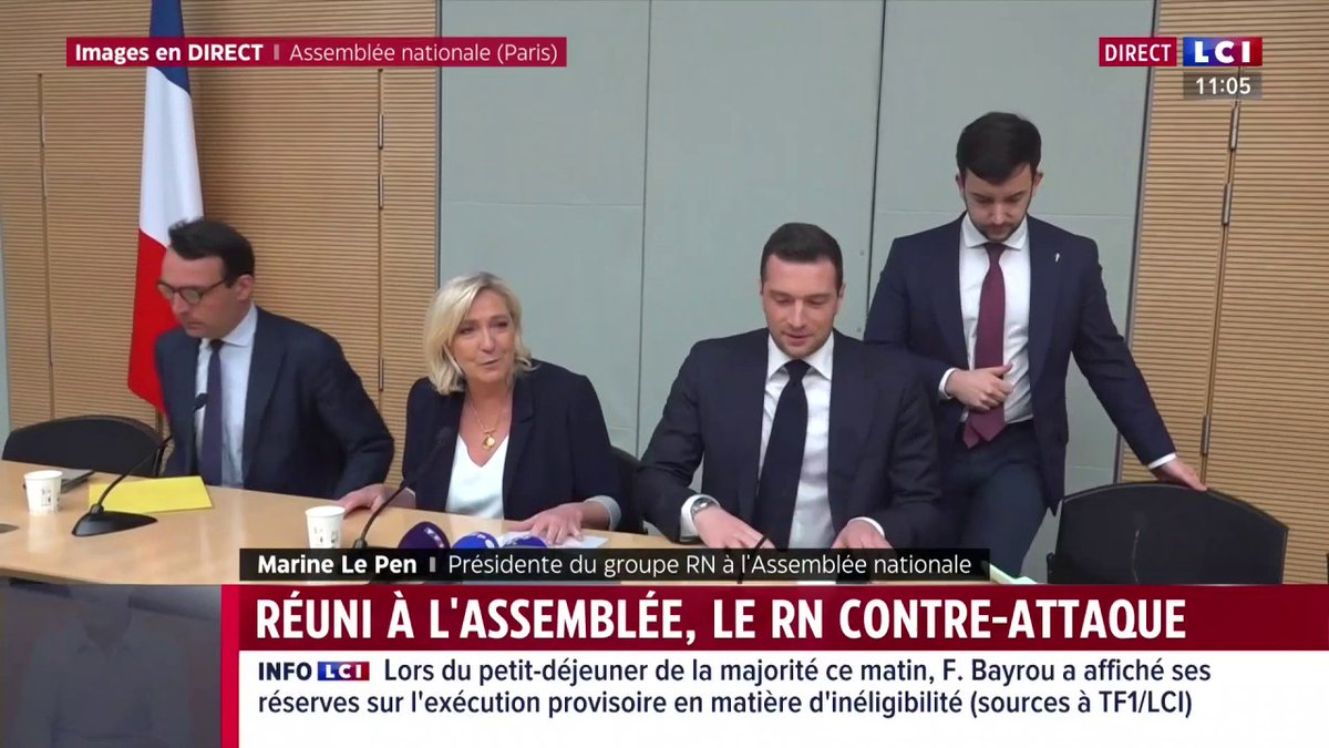 "Vos marques d'affection me vont droit au cœur", déclare Marine Le Pen avant une réunion avec les membres du RN réunis à l'Assemblée nationale
