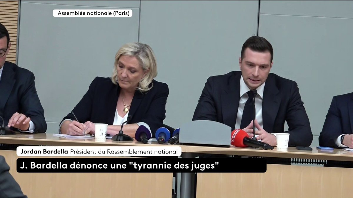 🔴 🗣 "Nous allons organiser des mobilisations pacifiques et démocratiques parce que les Français ont besoin de s'exprimer". Jordan Bardella détaille la riposte du RN après la condamnation de Marine Le Pen.