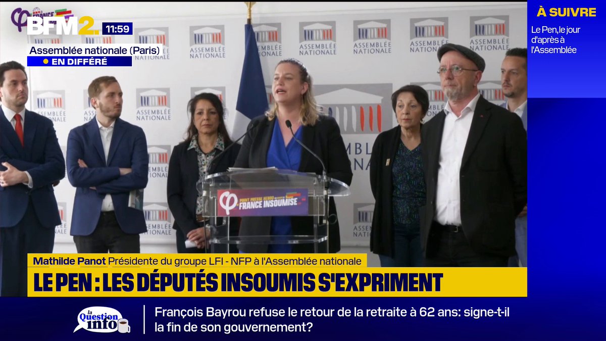 Inéligibilité/Le Pen : "Vous avez face à vous les rois des hypocrites (...) Madame Le Pen est en train de se plaindre de mesures qu'elle avait elle-même dans son programme" dénonce Mathilde Panot (LFI)