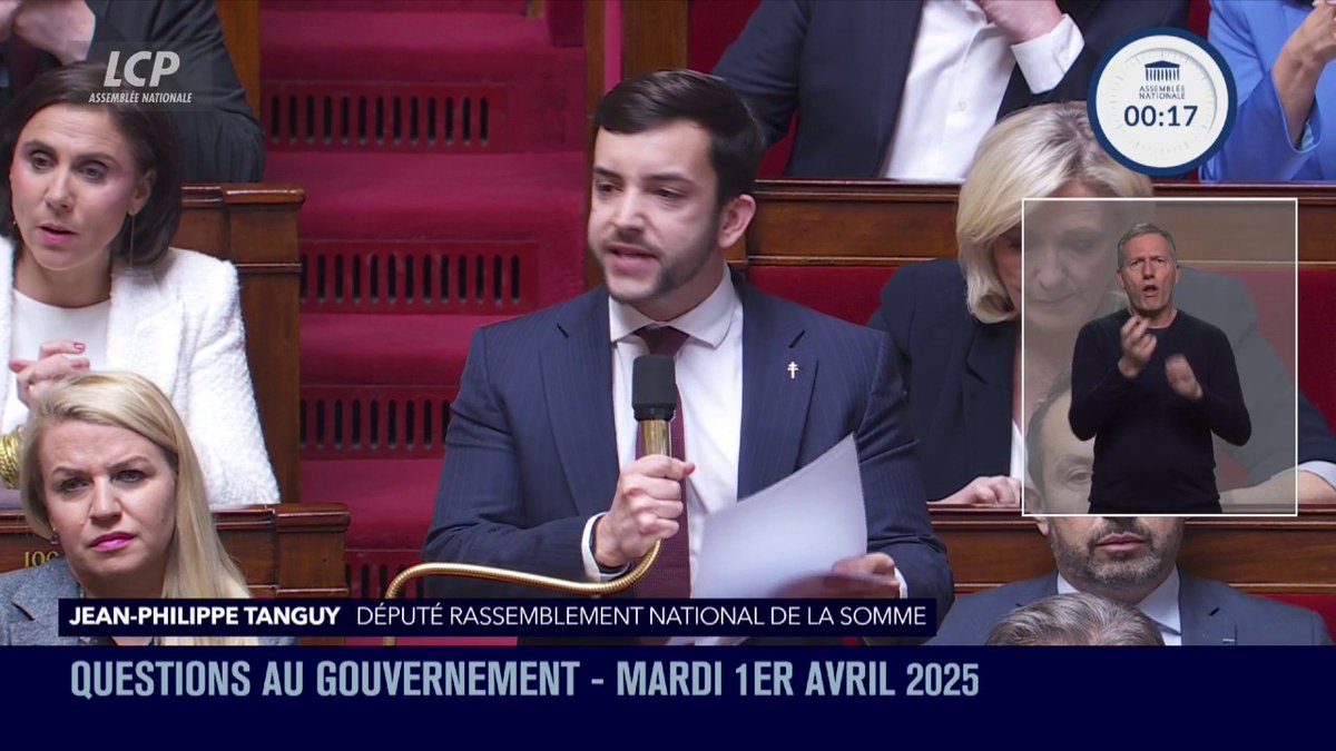 Condamnation de Marine Le Pen : "Voilà qu'un quarteron de procureurs et de juges prétend sortir du droit pour exercer la vendetta du système contre son seul opposant, le Rassemblement national !", déclare Jean-Philippe Tanguy Ⓜ️, qui dénonce des "juges tyrans". #DirectAN #QAG