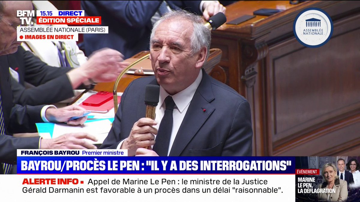 Jugement de Marine Le Pen: "Il y a des interrogations", reconnaît François Bayrou