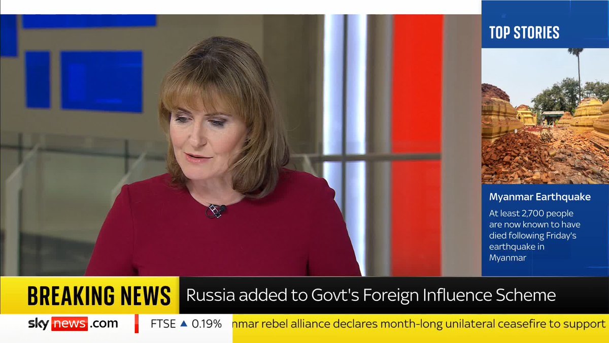 BREAKING: UK Security Minister Dan Jarvis announces Russia will be added to the Government's Foreign Influence Scheme. 📺 Sky 501, Virgin 602, Freeview 233 and YouTube