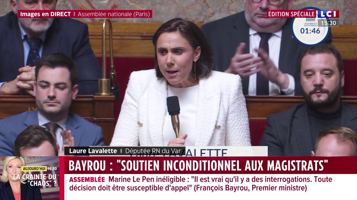 "Quatre ans de prison dont deux ferme, quand un ancien magistrat qui prostituait sa fille de 13 ans s'en tire avec trois ans avec sursis. Est-ce de la Justice ?" interroge Laure Lavalette après la condamnation de Marine Le Pen.