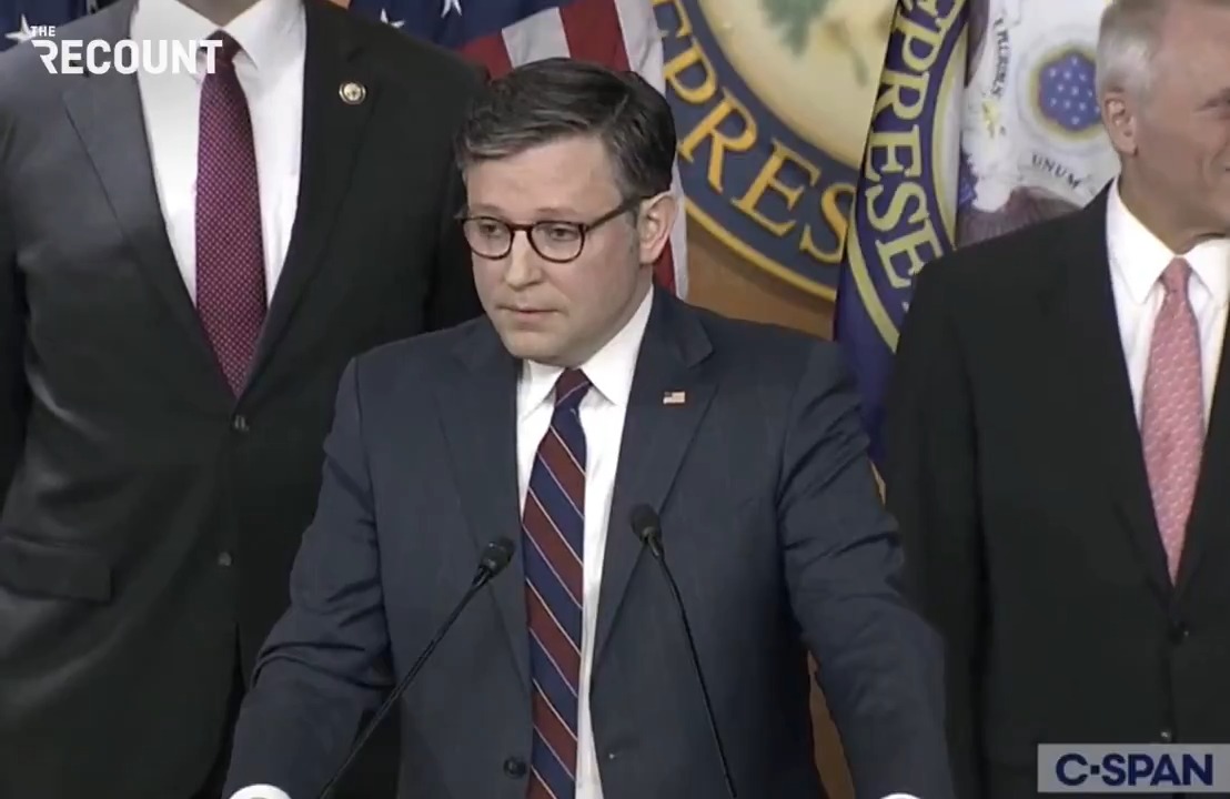 Reporter: “You are a constitutional law expert. Is there a legal constitutional path for [Trump] to seek a third term? And would you support him?” House Speaker Mike Johnson: “There’s a constitutional path: you have to amend the Constitution to do it. And that’s a high bar.”