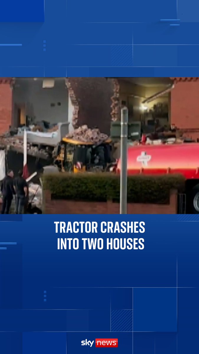 A tractor ploughs through two houses in Chester after crashing into a Mercedes. Residents left stunned as the vehicle smashes through front walls.