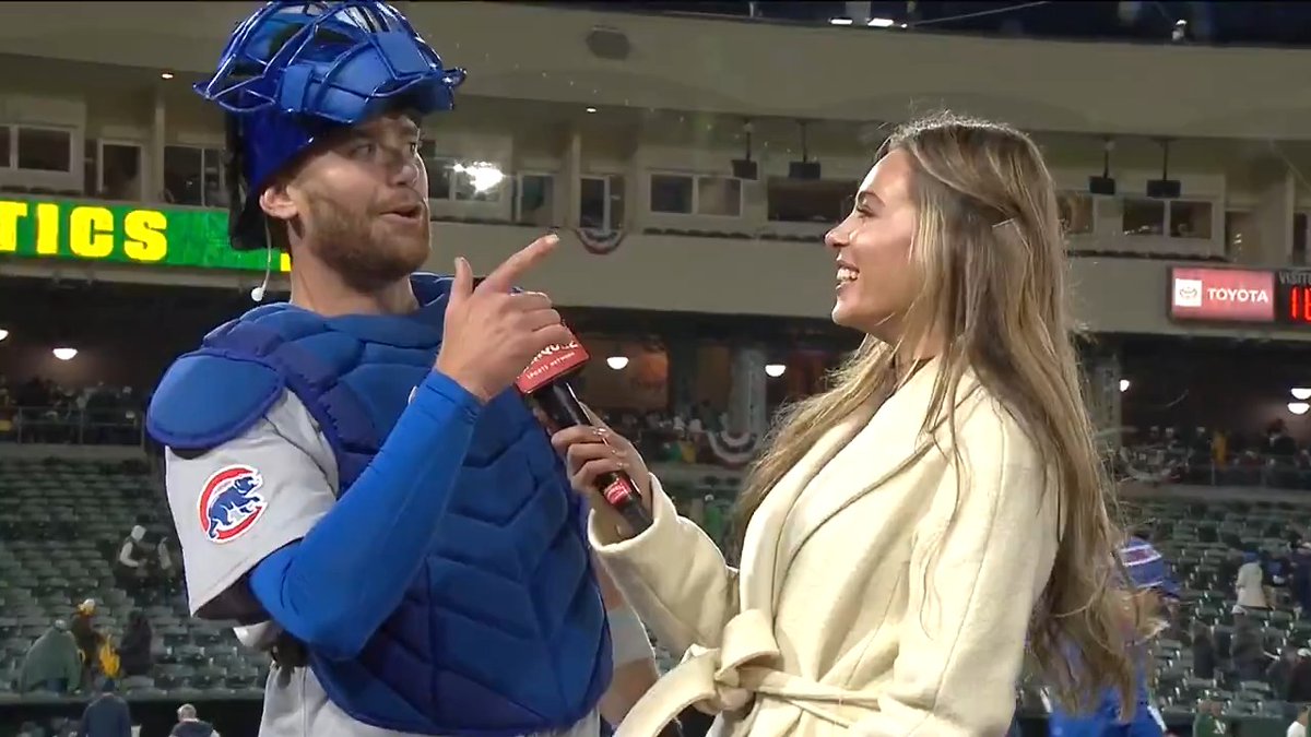 Sometimes, you just gotta go for it 😂 Chicago Cubs catcher Carson Kelly with an electric post-cycle interview.