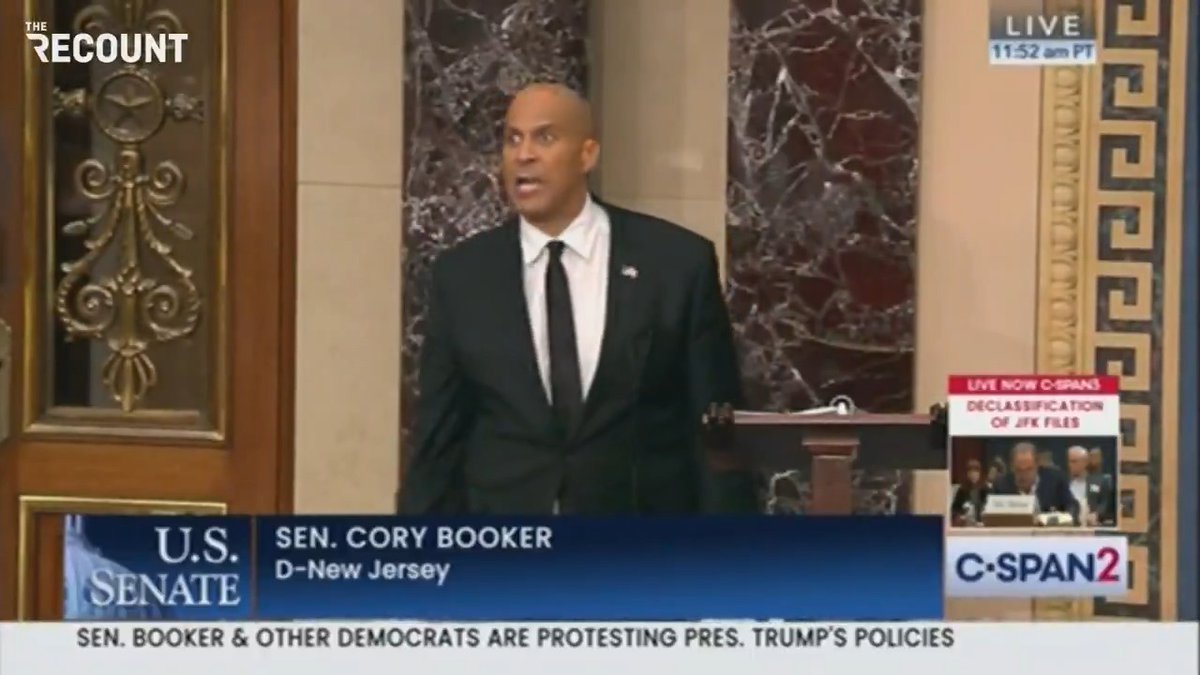 Sen. Cory Booker, who has spoken on the Senate floor for more than 20 hours: “I don’t want a Disneyfication of our history. … Tell me the wretched truth about America, because that speaks to our greatness.”