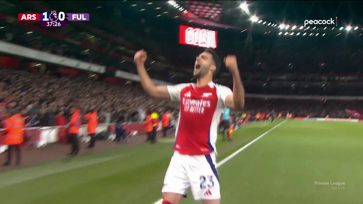 A well-worked Arsenal goal as Mikel Merino's deflected effort puts the Gunners in front against Fulham. 🔴⚪️ 📺 Peacock | #ARSFUL