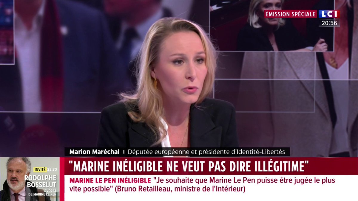 🗣️ Jordan Bardella candidat en 2027 après la condamnation de Marine Le Pen ? "L'hypothèse la plus probable, maintenant on en est pas là" tempère Marion Maréchal ▶️ Darius Rochebin