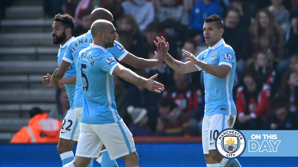 #OnThisDay: Bournemouth 0-4 #ManCity [2016] ⚽️ [7'] Fernando Reges ⚽️ [12'] Kevin De Bruyne ⚽️ [19'] Sergio Kun Aguero ⚽️ [90+3'] Aleksandar Kolarov