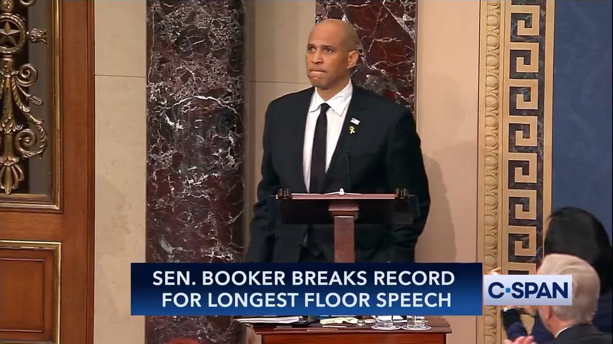 .Chuck Schumer: "Would the Senator yield for a question?" Sen. Cory Booker: "Chuck Schumer, it's the only time in my life I can tell you no." Schumer: "I just wanted to tell you, a question, do you know you have just broken the record?"