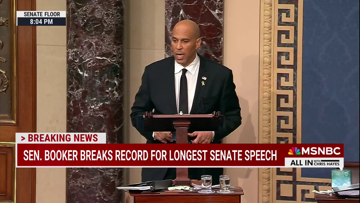 BREAKING: Sen. Booker finishes longest Senate speech ever, clocking in at 25 hours and 4 minutes.