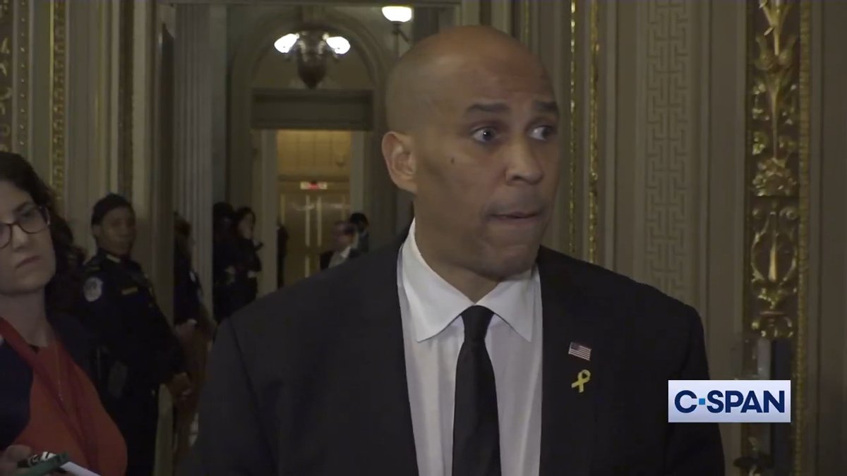 .Sen. Cory Booker spoke to reporters following his 25+ hour floor speech: "I was very aware of Strom Thurmond's record...It always seemed wrong to me...I just didn't know if I could..."