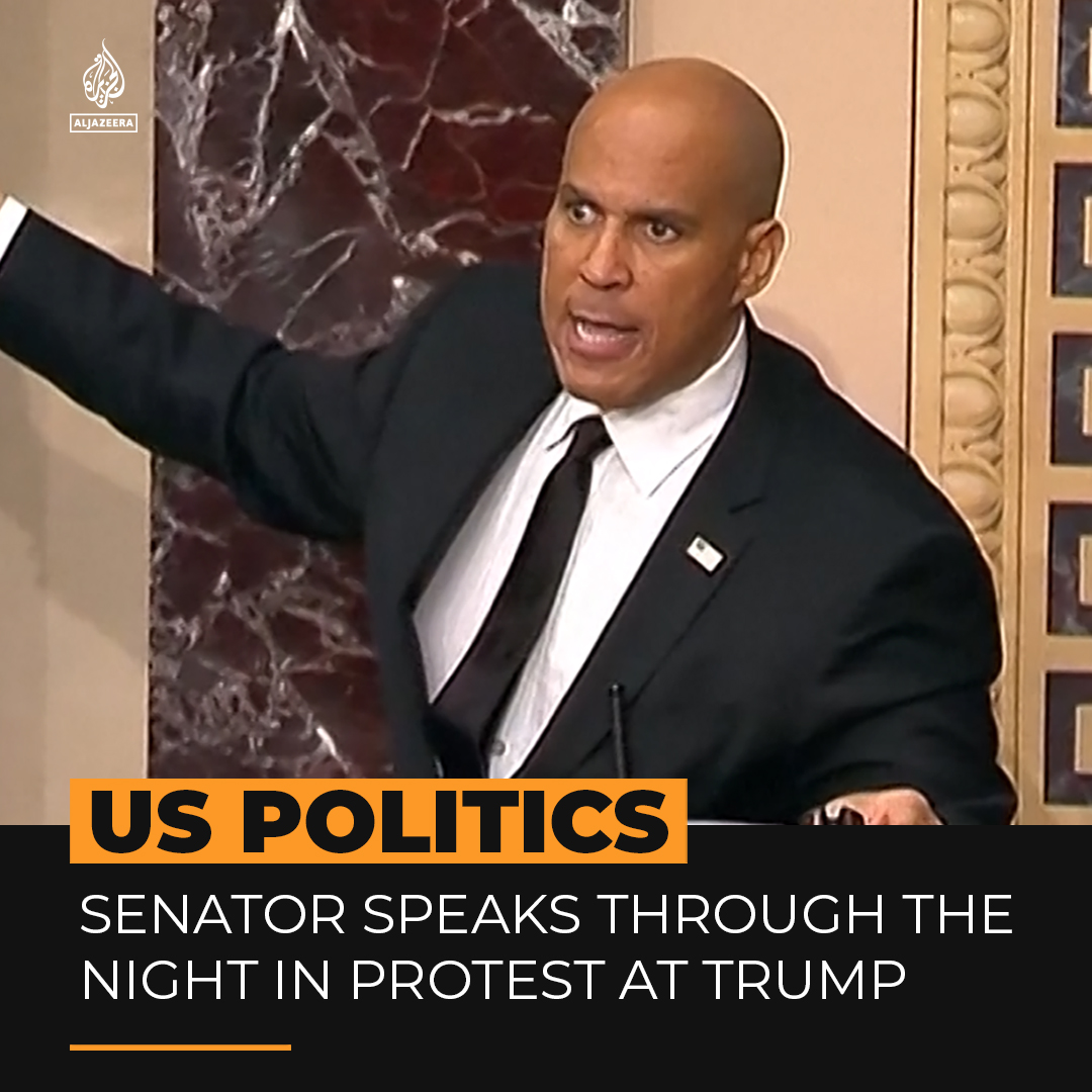 US Senator Cory Booker is protesting on the Senate floor “as long as he is physically able,” criticising President Donald Trump and Parliament's failure to check his power.