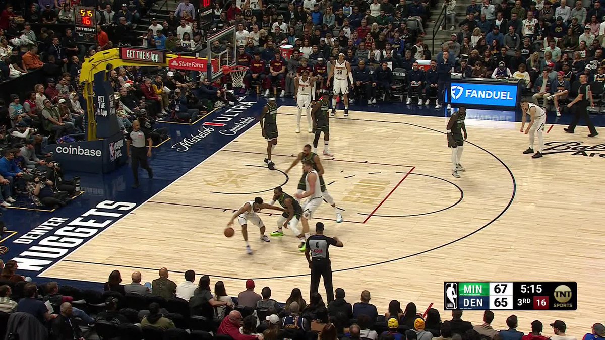 JOKER FOR THREE ๐ He's got 31 PTS with over 5 minutes left in the third ๐ณ