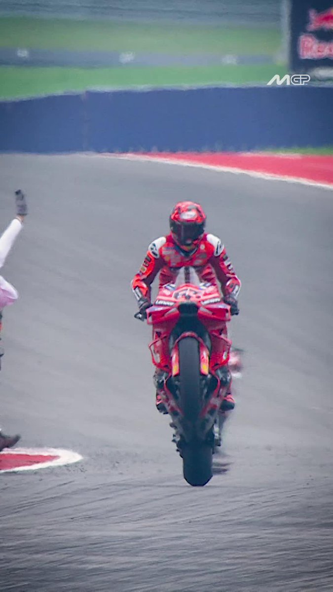 First win of the season? Let's do a wheelie to celebrate it 😎 Happy #WheelieWednesday from Pecco Bagnaia 🙌 #MotoGP