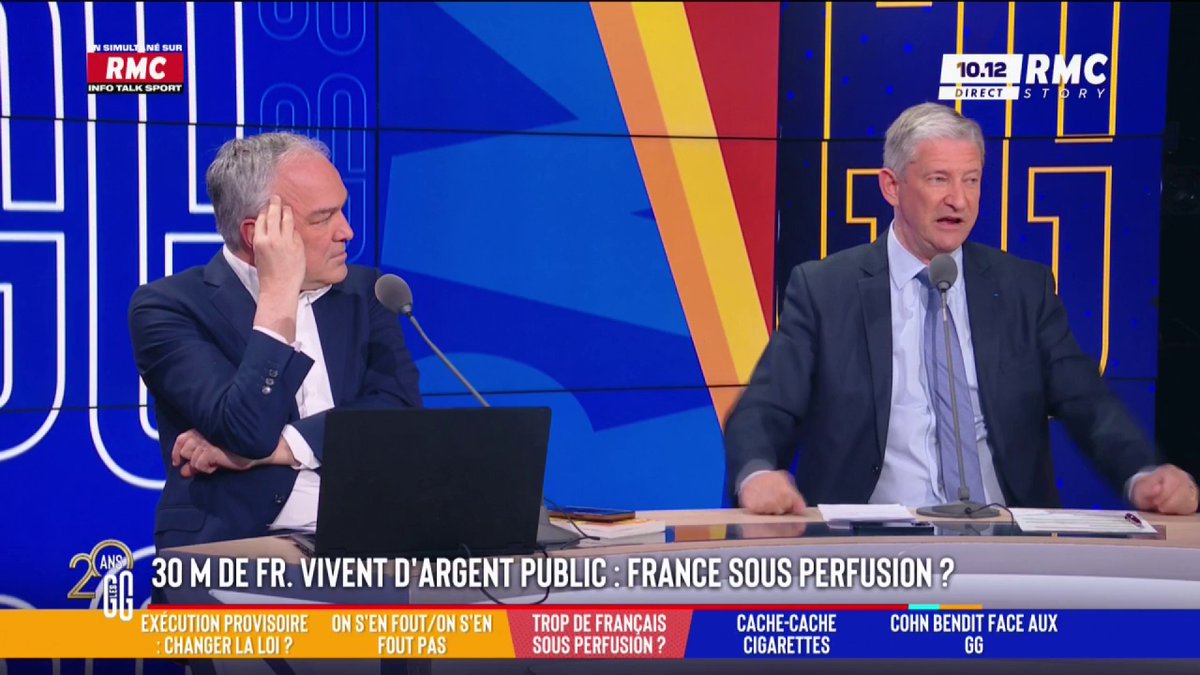 💸 30 millions de personnes vivent de l’argent public : "Il faut un choc économique. Il faut un sursaut, avec un passage à 42h de travail sans augmentation de salaire", propose Emmanuel de Villiers 🤔 #GGRMC