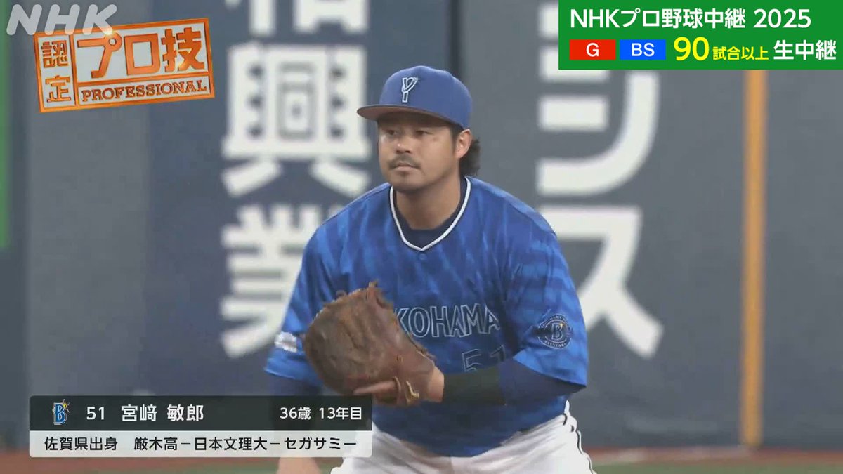 プロ野球⚾ #阪神×#DeNA NHK-BSで放送中！ #ベイスターズ #宮﨑敏郎 その華麗なグラブさばきに 解説 #小早川毅彦 さんから #プロ技 ブロンズ認定‼👏👏 NHKプロ野球情報は👇