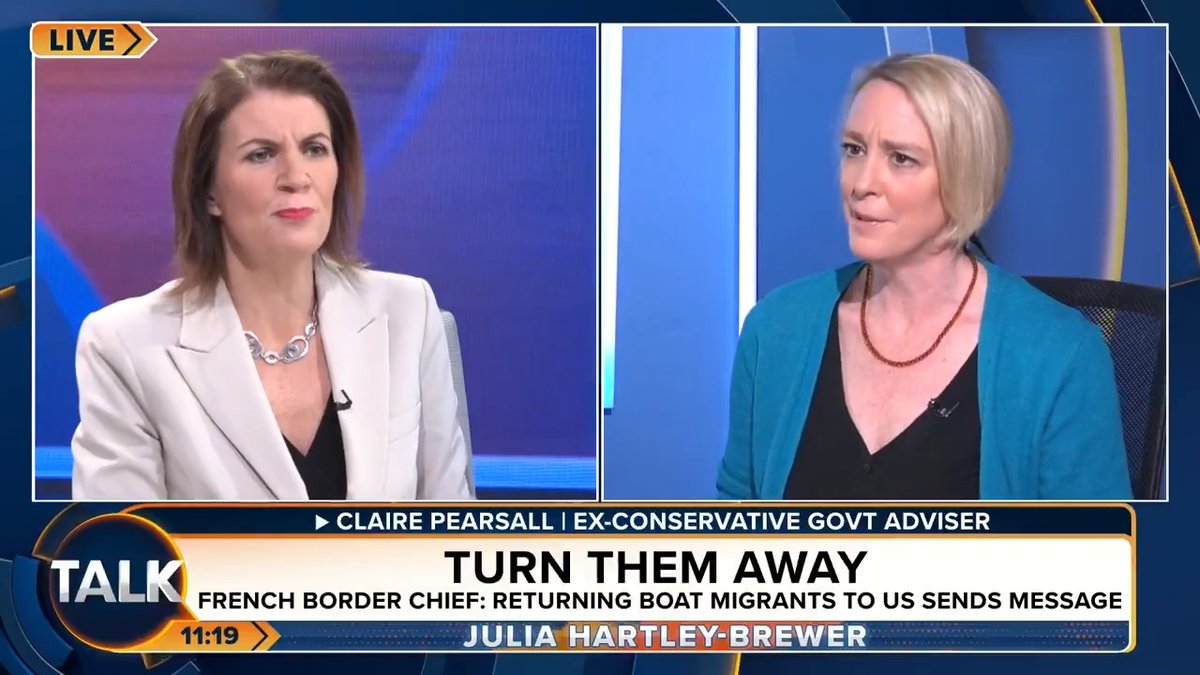 Julia Hartley-Brewer shares her disbelief at a French border chief admitting that returning Channel migrant boats 'sends a message' to people smugglers. "Reality check! This is the best progress we've had - someone in the Government admitting this issue!" Julia Hartley-Brewer