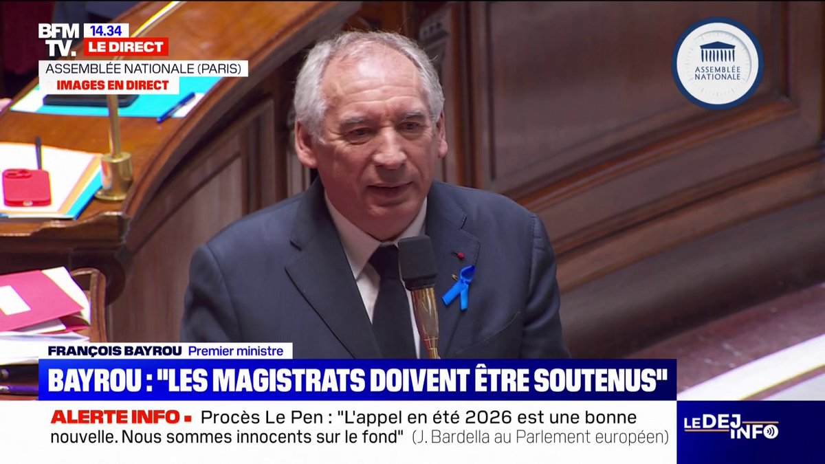 François Bayrou après la condamnation de Marine Le Pen: "Les magistrats doivent être soutenus de toutes les manières"