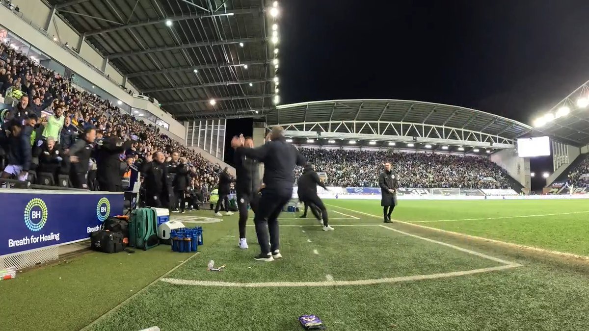 The scenes on the touchline when big Chris netted the winner 🤩 They get it 👊 #bwfc