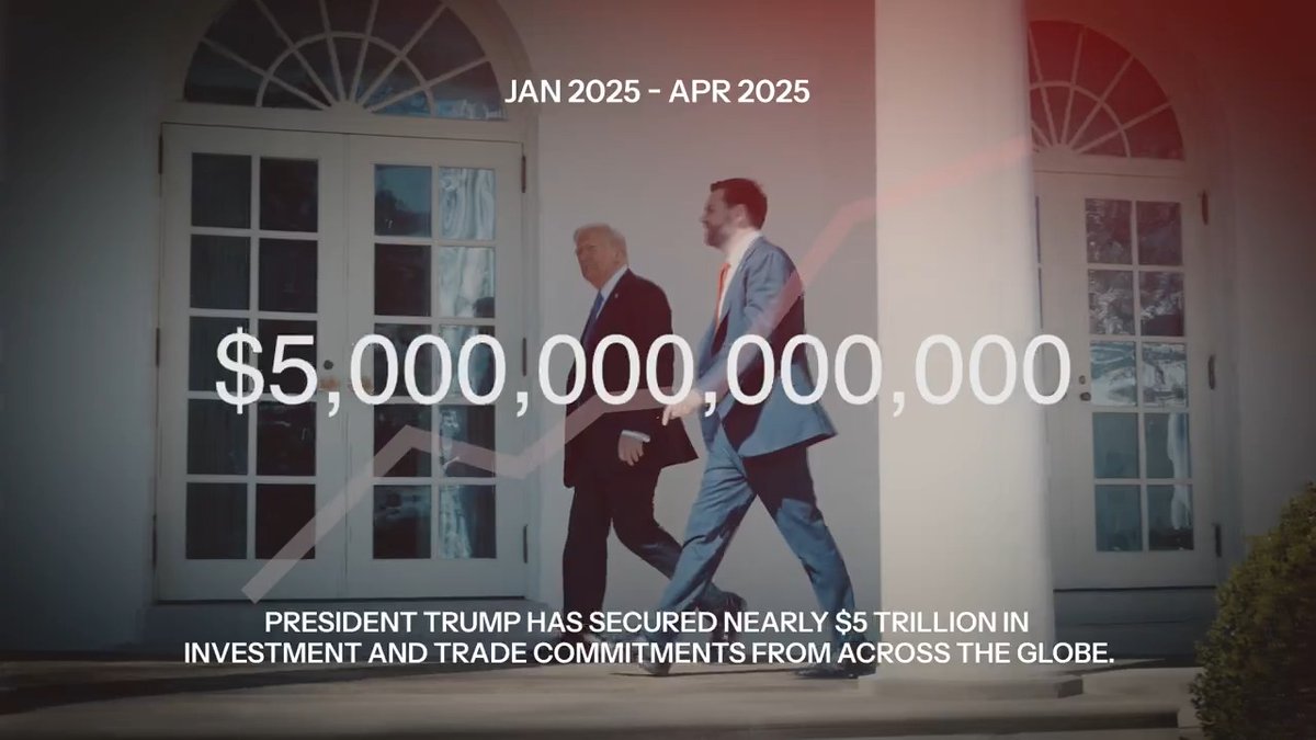 HAPPY LIBERATION DAY, AMERICA! 🇺🇸💰 President Donald J. Trump has secured nearly $5,000,000,000,000 in investment and trade commitments from across the globe.