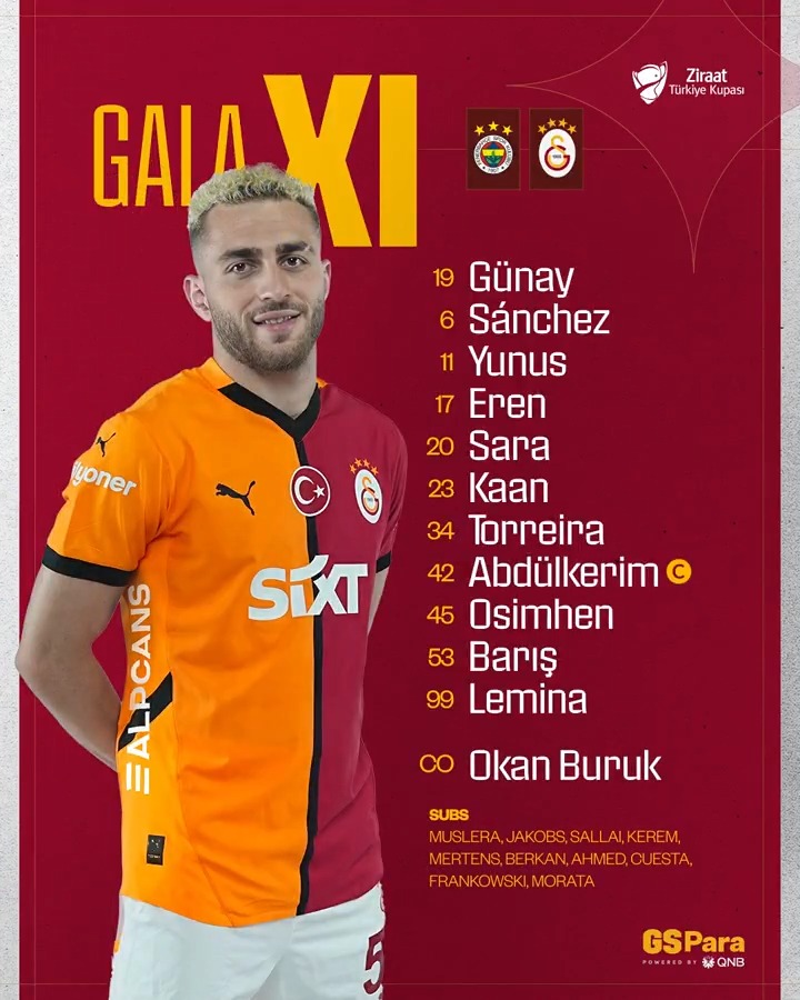 Our starting XI vs. Fenerbahçe 🟡 🔴 #FBvGS #TurkishCup