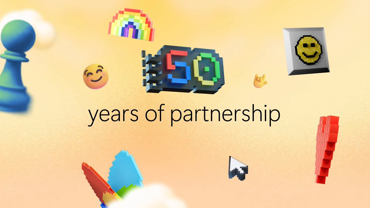 50 years. 500K+ partners. Infinite possibilities ahead. From floppy disks to the cloud, from Clippy to Copilot—thank you for building the future with us: 💾✨ #Microsoft50